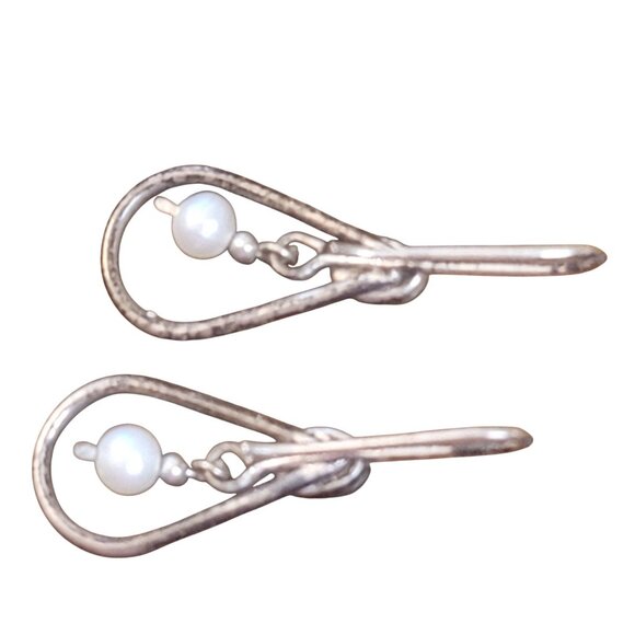 Vintage Sterling Silver Teardrop Earrings With Blue Opal & Pearl Accents - Picture 6 of 8